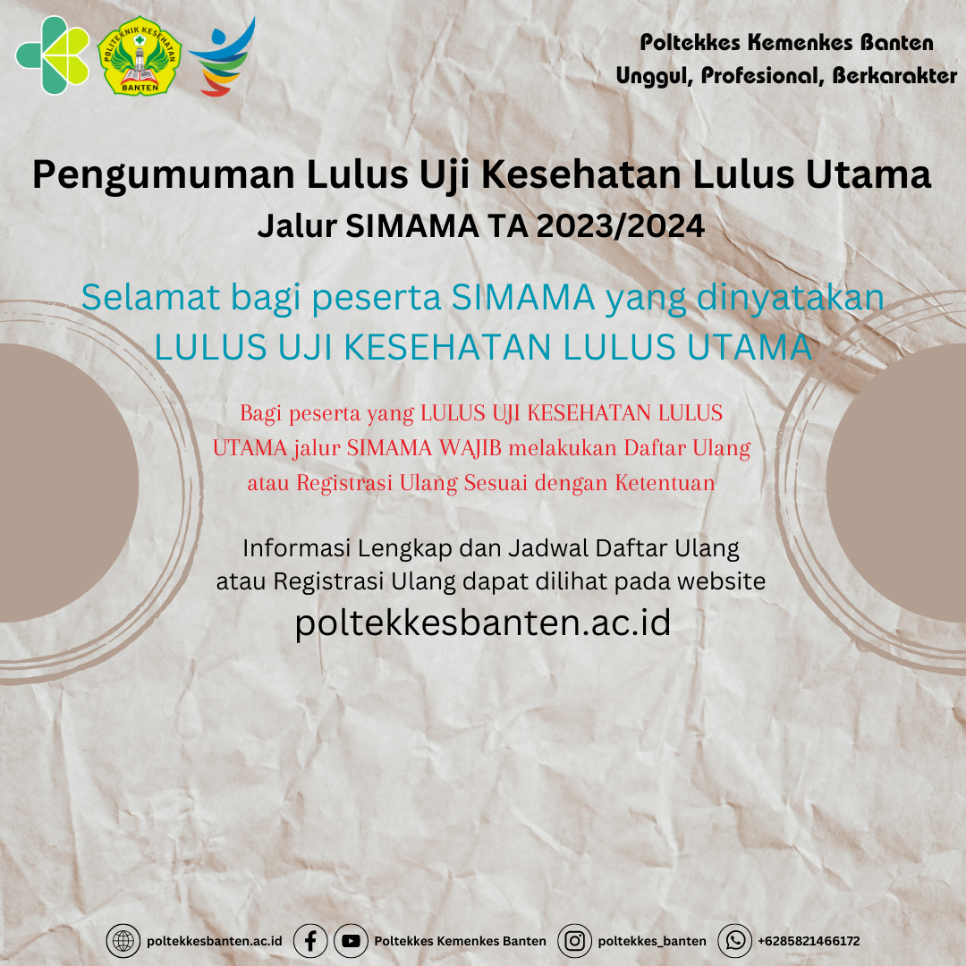 PENGUMUMAN LULUS UJI KESEHATAN LULUS UTAMA JALUR SIMAMA TA 2023 2024