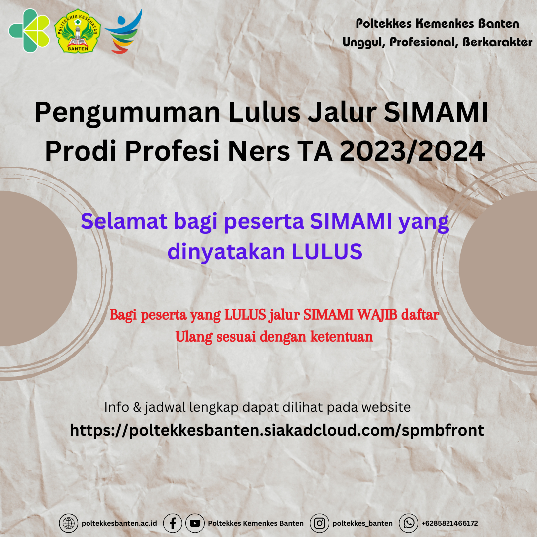 PENGUMUMAN LULUS DAN DAFTAR ULANG PRODI PROFESI NERSI JALUR SIMAMI TA