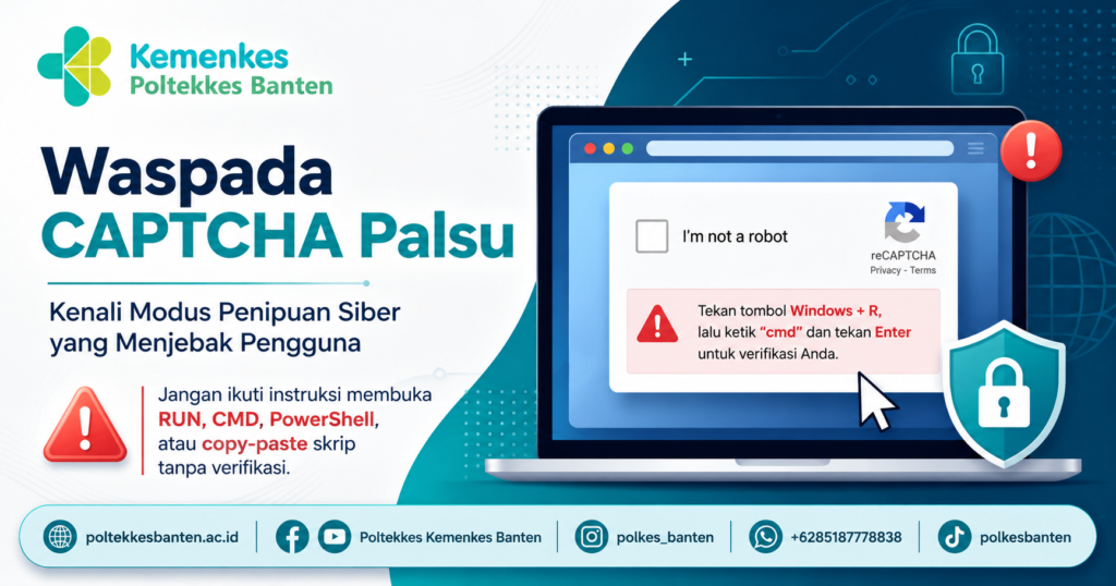 Infografis bahaya CAPTCHA palsu dan tips keamanan siber dari Kemenkes CSIRT