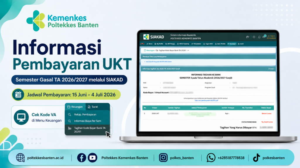 Informasi pembayaran UKT mahasiswa Poltekkes Kemenkes Banten melalui SIAKAD dan Virtual Account BTN